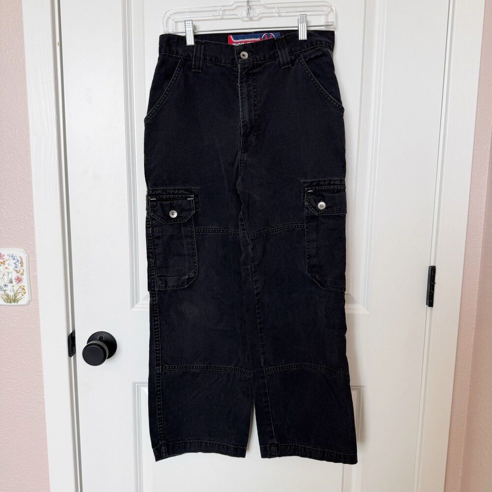 Vintage JNCO Boys Y2K Black Cargo Jeans Size 14 Baggy Skater Streetwear